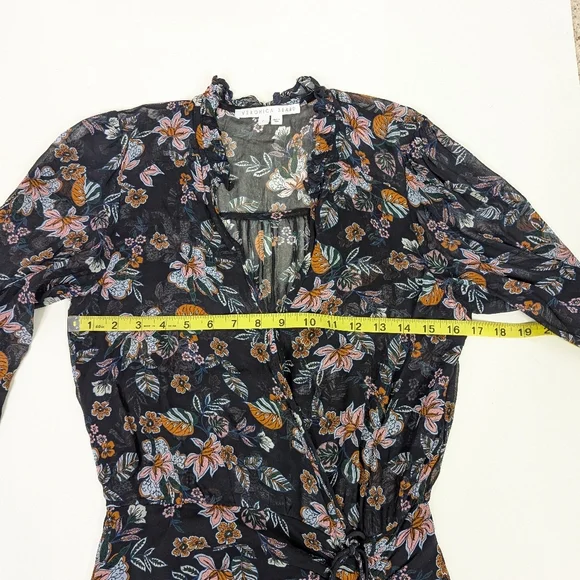 Veronica Beard Shaia Floral Ruched Asymmetrical Midi Dress Black Size 0 - Picture 10 of 11